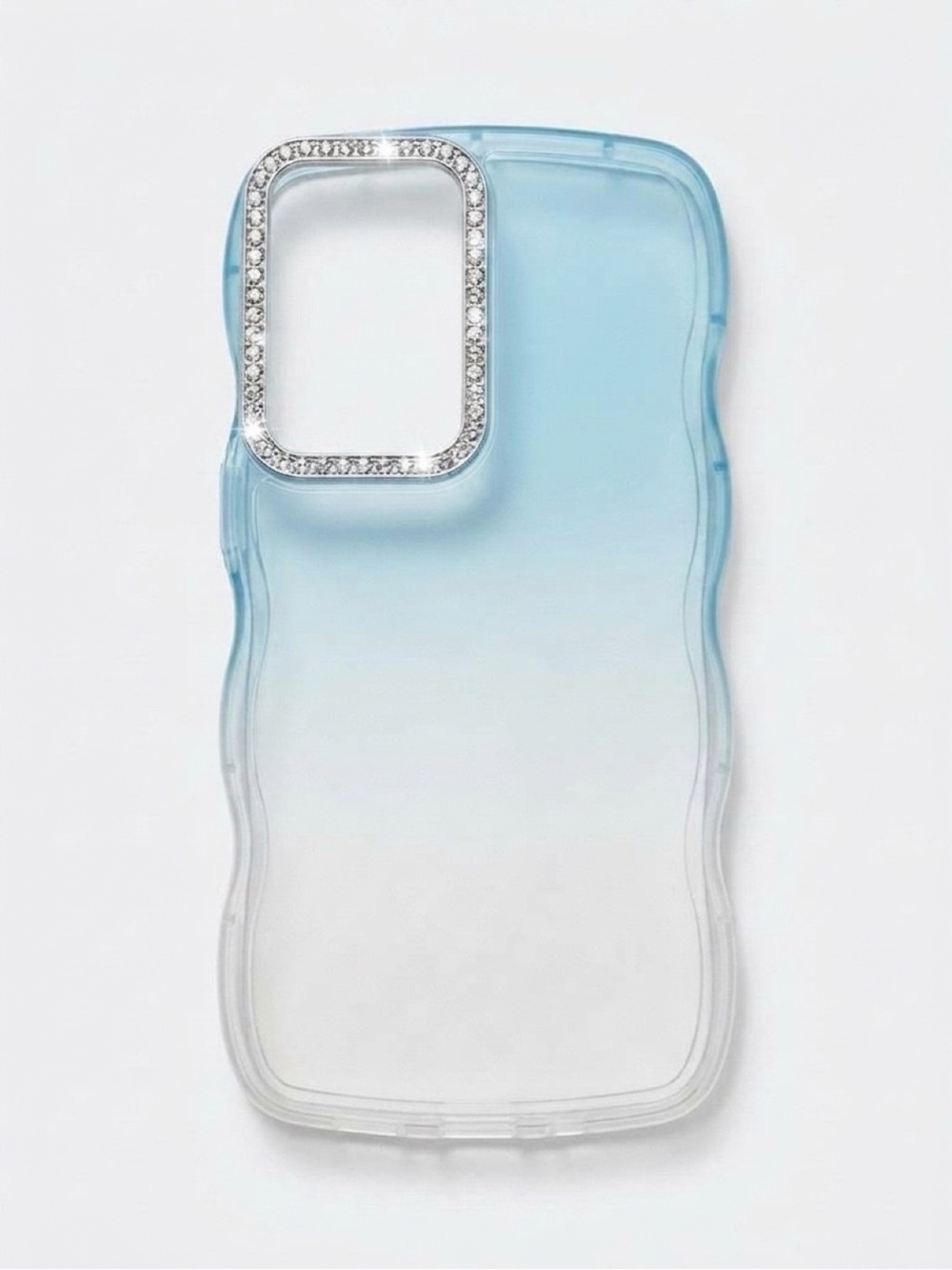 Clear Blue Ombre Phone Case with Rhinestone Camera Frame For Samsung S25 FE